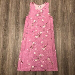 Vintage Floral Maxi Dress Linen Cotton Blend Women's Size Large Pink 90s Flowy